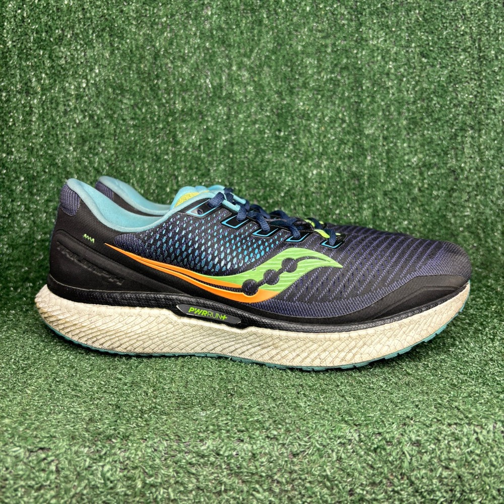 Saucony Triumph 18 Running Shoes Athletic Gym Navy Blue Lime Green Mens Size 12